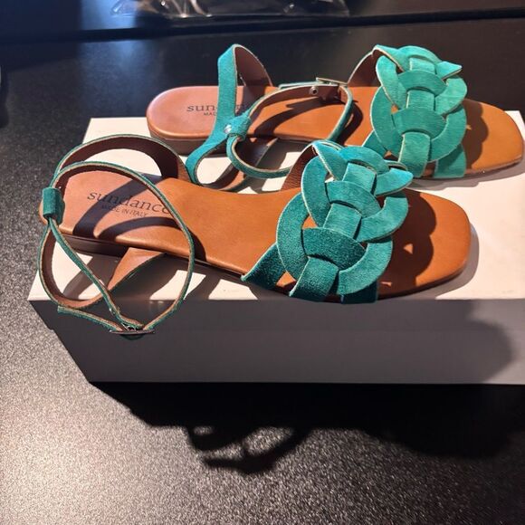 Sundance Cosmos Suede Sandals size 37/6 Turquoise NEW in box - Picture 10 of 14